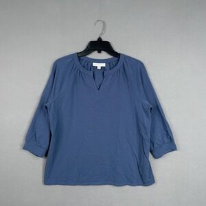 Pure Jill Shirt Womens Small Affinity French Terry Blue 3/4 Sleeve Split Neck